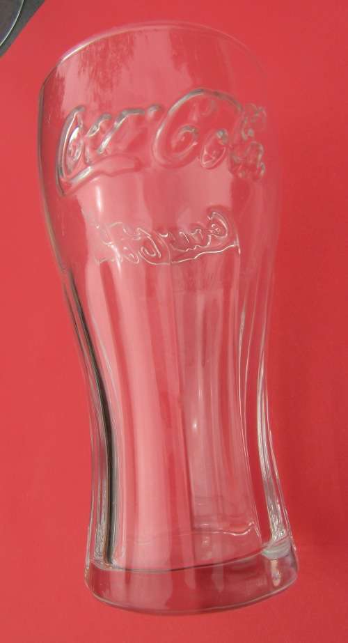 LARGE "COCA-COLA" DRINKING GLASS WITH THE NAME "COCA-COLA" EMBOSSED ROUND THE TOP.