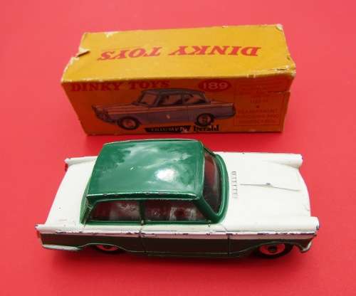 NEAR MINT AND BOXED NO 189 TRUIMPH HERALD FROM MECCANO DINKY, ENGLAND. NOT LESNEY. NOT CORGI.