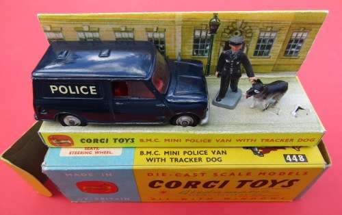 NEAR MINT BOXED CORGI TOYS NO 448 `BMC MINI POLICE VAN` BY CORGI TOYS FROM GREAT BRITAIN. NOT DINKY.