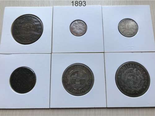 ZAR 1893 Complete Coin Set 1D 3P 6P 1S 2S 2.5S  ###  Hern's VF Value R 40 750 ###