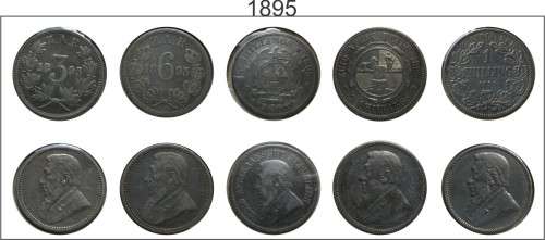 ZAR 1895 Complete Coin Set 3P 3P 1S 2S 2.5S