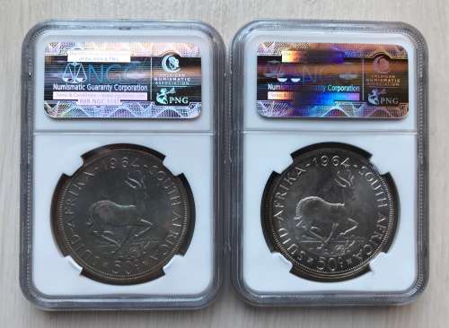 2 x 1964 50c Crown NGC Graded PF65 Coin Set