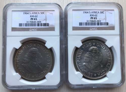 2 x 1964 50c Crown NGC Graded PF65 Coin Set