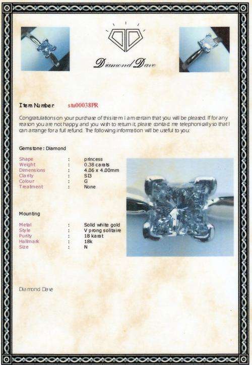 BEAUTIFUL .38ct PRINCESS CUT G, SI3 RING