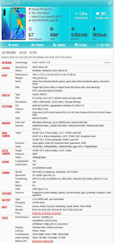 Huawei P30 128GB Midnight Black