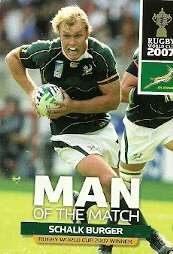 2011 BIG BALLRUGBY WORLD CUP COLLECTION - SCHALK BURGER MAN OF THE MATCH CARD NR 116
