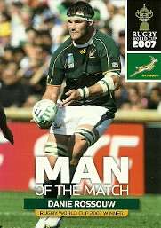 2011 BIG BALL RUGBY WORLD CUP COLLECTION -  DANIE ROSSOUW  MAN OF THE MATCH CARD NR 112