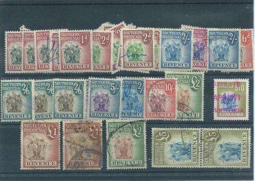 Rhodesia revenue collection. Mint and used up to 5 Pounds