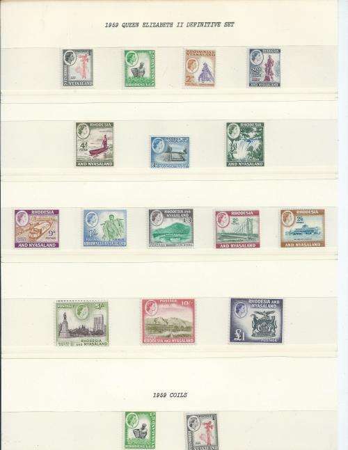 Rhodesia/Nyasaland 1959 QE II Def set + coils UM, R1500!!!!!
