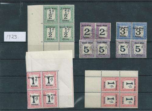 SWA postage dues 1923-1929 UM and used pairs,blocks singles, high value, R3500++++