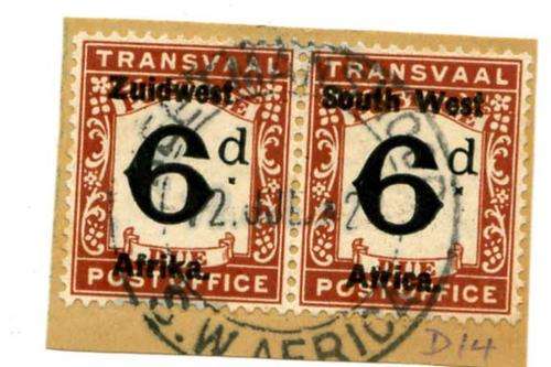 South West Africa Postage Due SACC16  6d Used pair on piece
