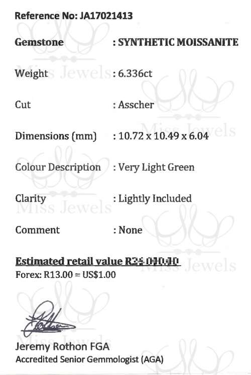 6.336ct Very Light Green Asscher Moissanite