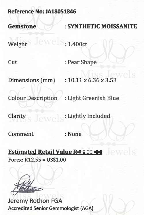 1.4ct Light Greenish Blue Moissanite