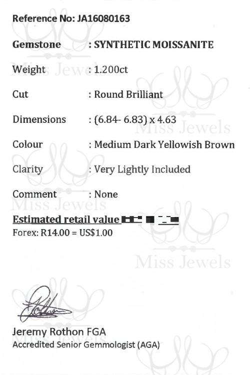 1.2ct Yellowish Brown Moissanite