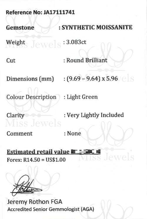 3.083 ct Light Green Moissanite