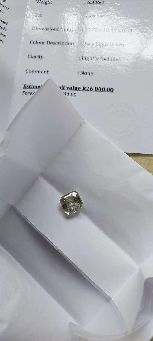 6.336ct Very Light Green Asscher Moissanite