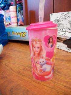 BARBIE PLASTIC CUP WITH STRAW - 3D PIC
