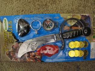 Pirate playing set - sword , eye patch, coins, bag, compass