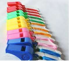 Plastic whistles 12 per pack various colors - great party favor - train party
