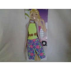 Barbie clothes - stunning outfit- floral pants , lime boobtube , belt and scarf