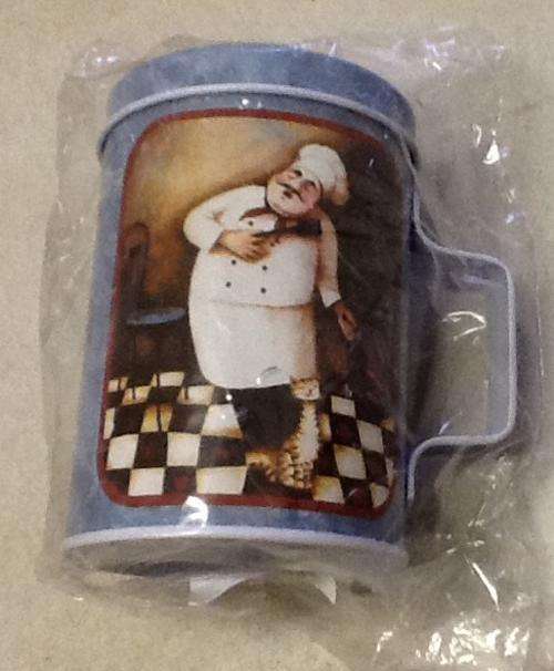 metal shaker for spices or sugar etc - picture of chef / cooker  10x7cm