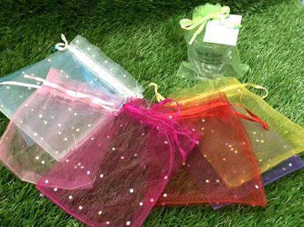 Organza gift bag - dark pink with silver bling -  17x23cm