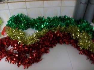 Xmas , Christmas Decorations  - 2m tinsels - set of 3 - green, red, gold