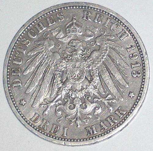 1913 Drei Mark (A) German Coin