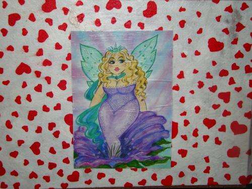 Fat lady fairy decoupage on wood