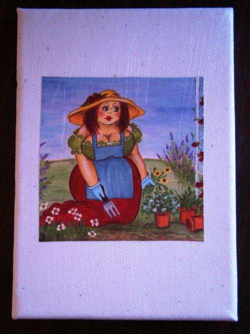 Fat ladies decoupage on canvas (12.5x17.5)