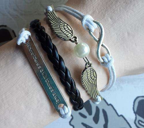 Infinity Bracelet - "Where there's a will there's a Way", Wings with Pearl & Infinity