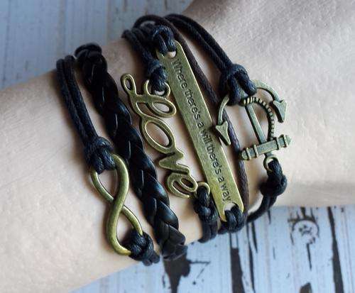 Infinity Bracelet - Love, Anchor, "Where there's a will there's a Way" & Infinity