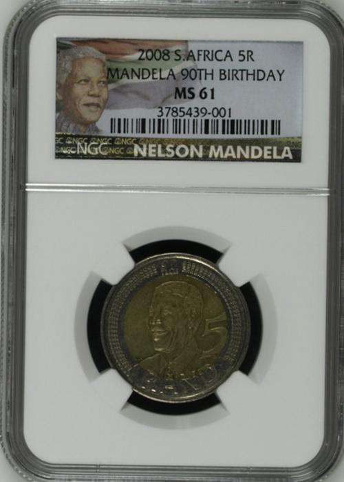 LIMITED EDITION NEW LABEL MANDELA  MS61 90th Birthday R5 COIN