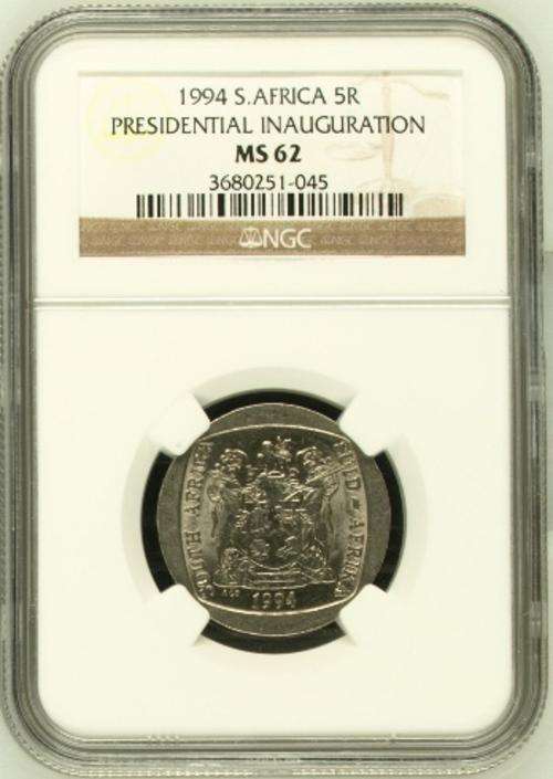 MANDELA NGC GRADED MS62 inauguration R5 COIN