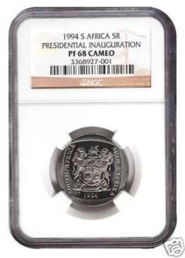 MANDELA NGC GRADED PF68 CAMEO INAUGURATION R5 COIN. **HOT ITEM**