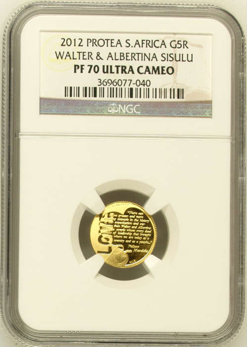 WALTER AND ALBERTINA SISULU 1/10TH OZ GOLD PF70 ULTRA CAMEO NGC GRADED