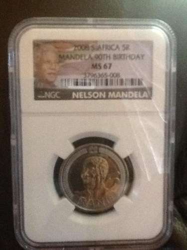 MANDELA NGC GRADED MS67 90th BIRTHDAY R5 COINS. ***FOR ALL 4COINS NEW LABEL**