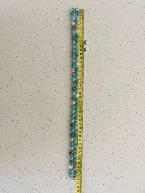 10mm Natural Turquoise Beaded Necklace With Sterling  Silver Turquoise Stud Earrings.