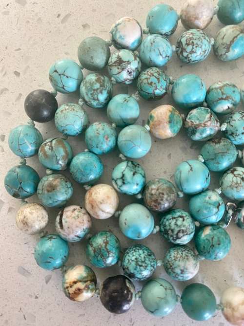 10mm Natural Turquoise Beaded Necklace With Sterling  Silver Turquoise Stud Earrings.