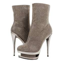 Crystallove Allover Rhinestone Inset Platform Ankle Boots GRAY