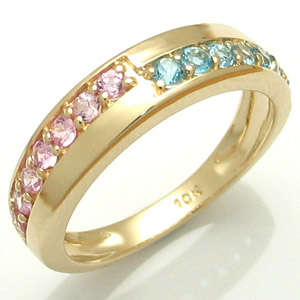 0.7CT PINK SAPPHIRE & BLUE TOPAZ 9K/375 SOLID GOLD RING