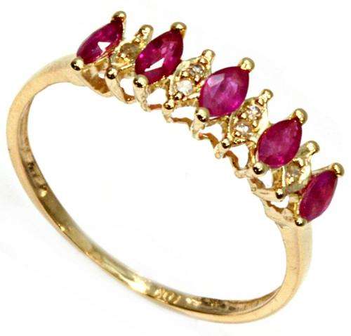 10KT GOLD MARQUISE RUBY AND DIAMOND RING