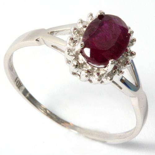 10KT WHITE GOLD PRINCESS DI RUBY RING W/ DIAMONDS