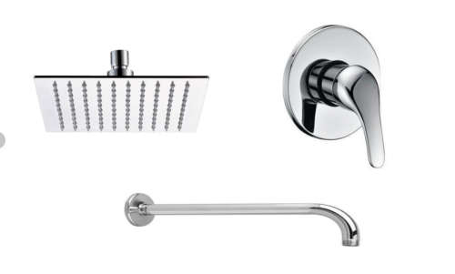 Square Shower Head, Round Shower Arm & Shower Mixer Set