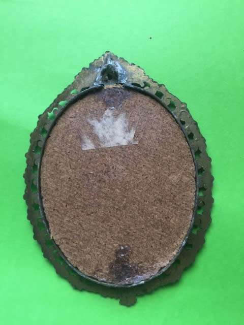 Set of 2 Vintage Italian silk pictures in Brass Frames - oval 120mm x 90mm