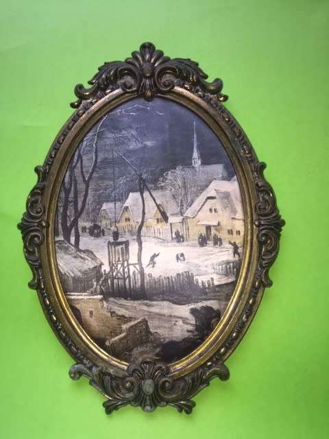 Vintage Italian silk pictures in Brass Frames - oval 220mm x 160mm