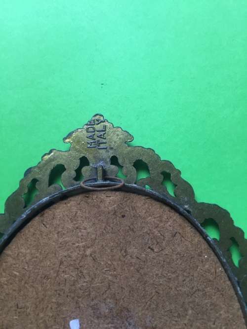 Set of 2 Vintage Italian silk pictures in Brass Frames - oval 165mm x 120mm