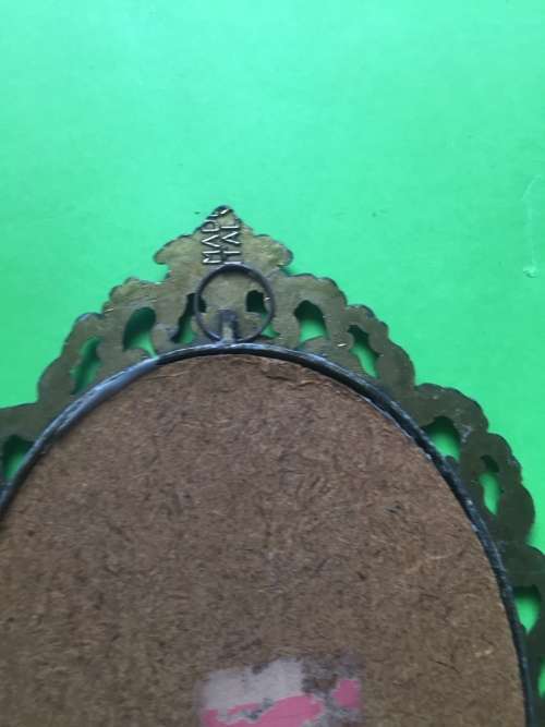 Set of 2 Vintage Italian silk pictures in Brass Frames - oval 165mm x 120mm