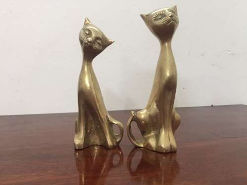 Set of 2 Vintage brass cat ornaments (Large 180mm, Small 170mm in Hight)