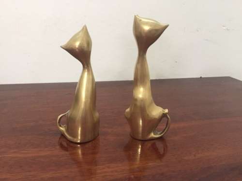 Set of 2 Vintage brass cat ornaments (Large 180mm, Small 170mm in Hight)